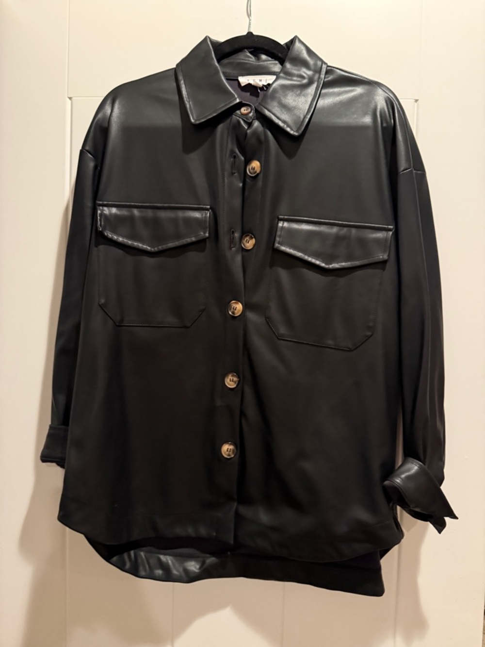 THML Black Faux Leather Button-Up Jacket